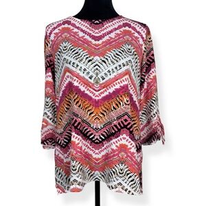 Multiples Top Womens S Small Pink White‎ 3/4 Sleeve with Tie Cuff Stretch